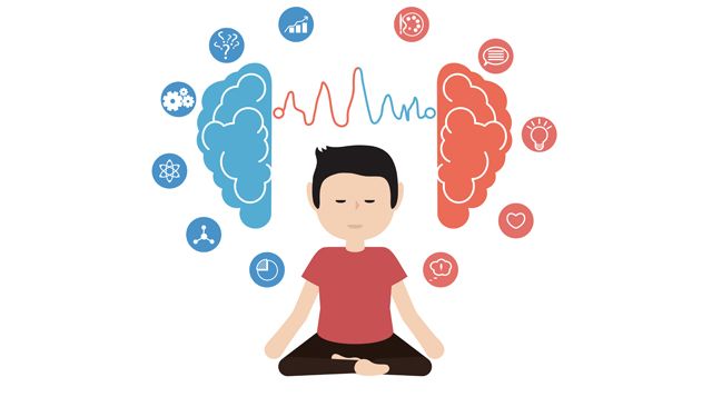cartoon man meditating - mindfulness