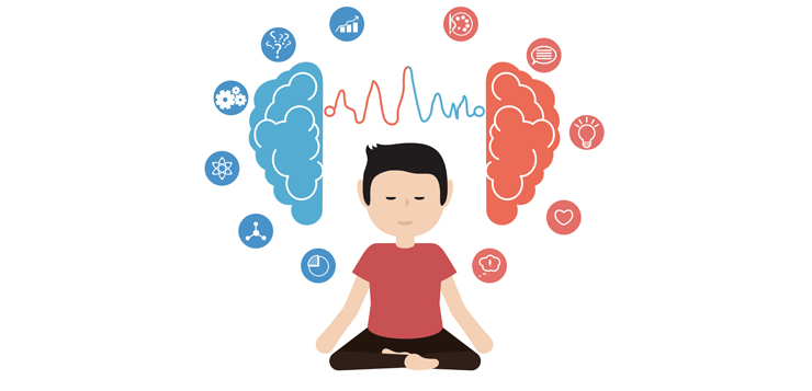 cartoon man meditating - mindfulness