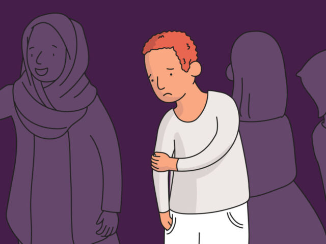 cartoon man having social anxiety